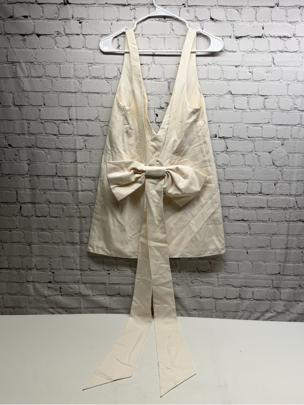 STAUD Cream Bow-Detail Mini Dress size small - Picture 3 of 9